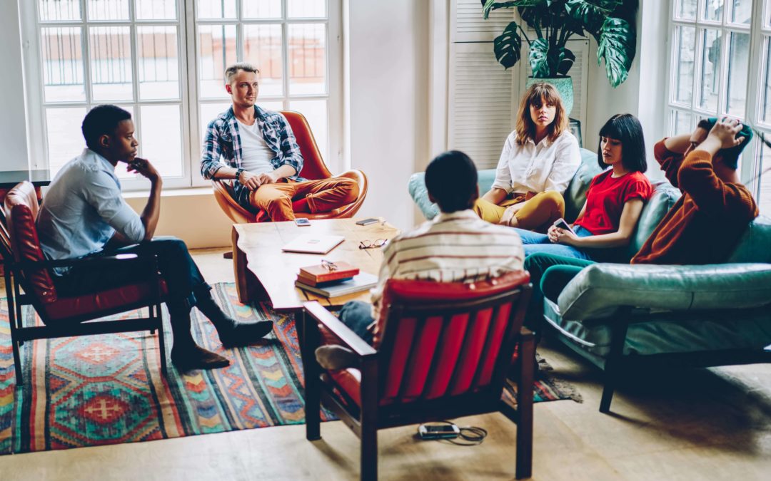 group of young people in a sober living home