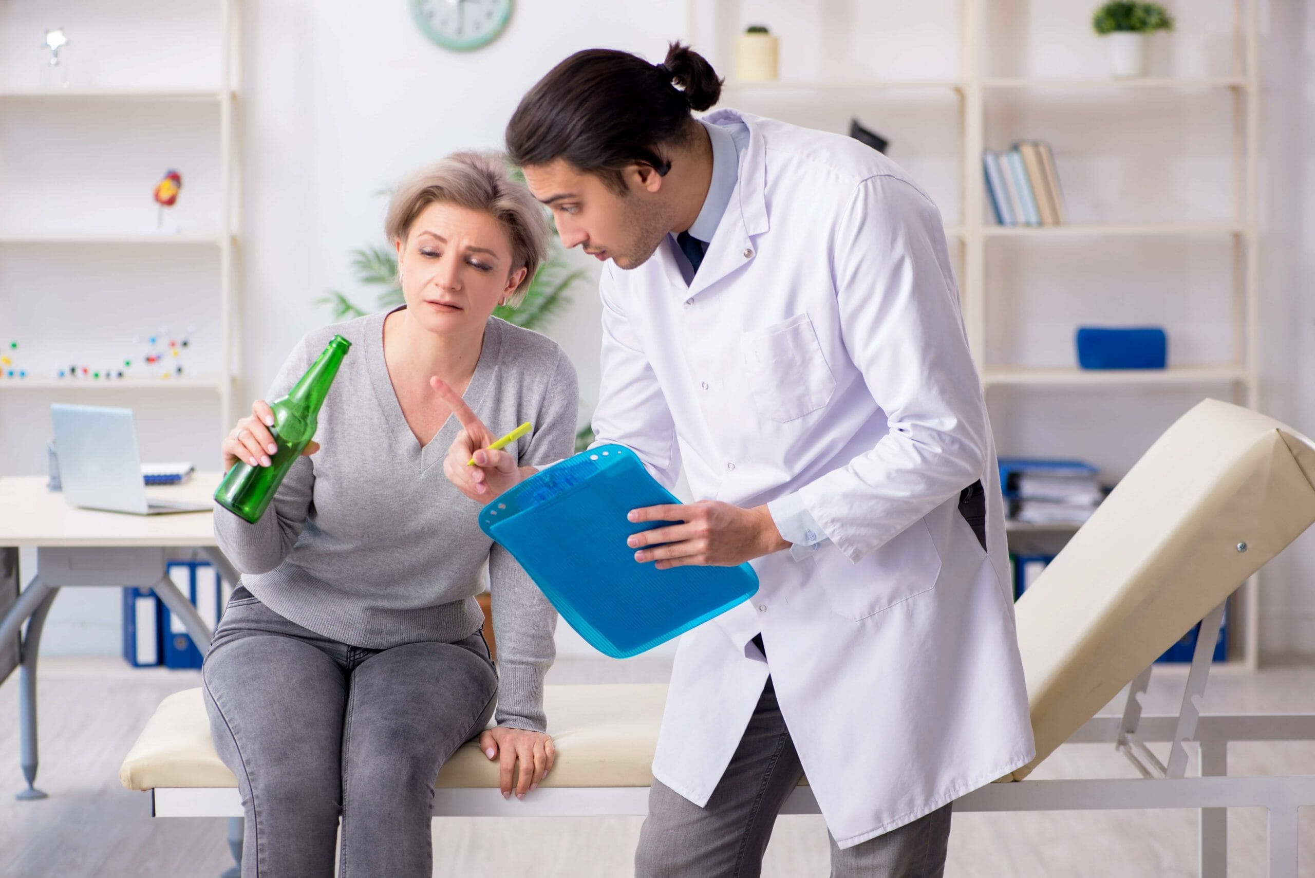 doctor telling alcoholic not to drink while on disulfiram
