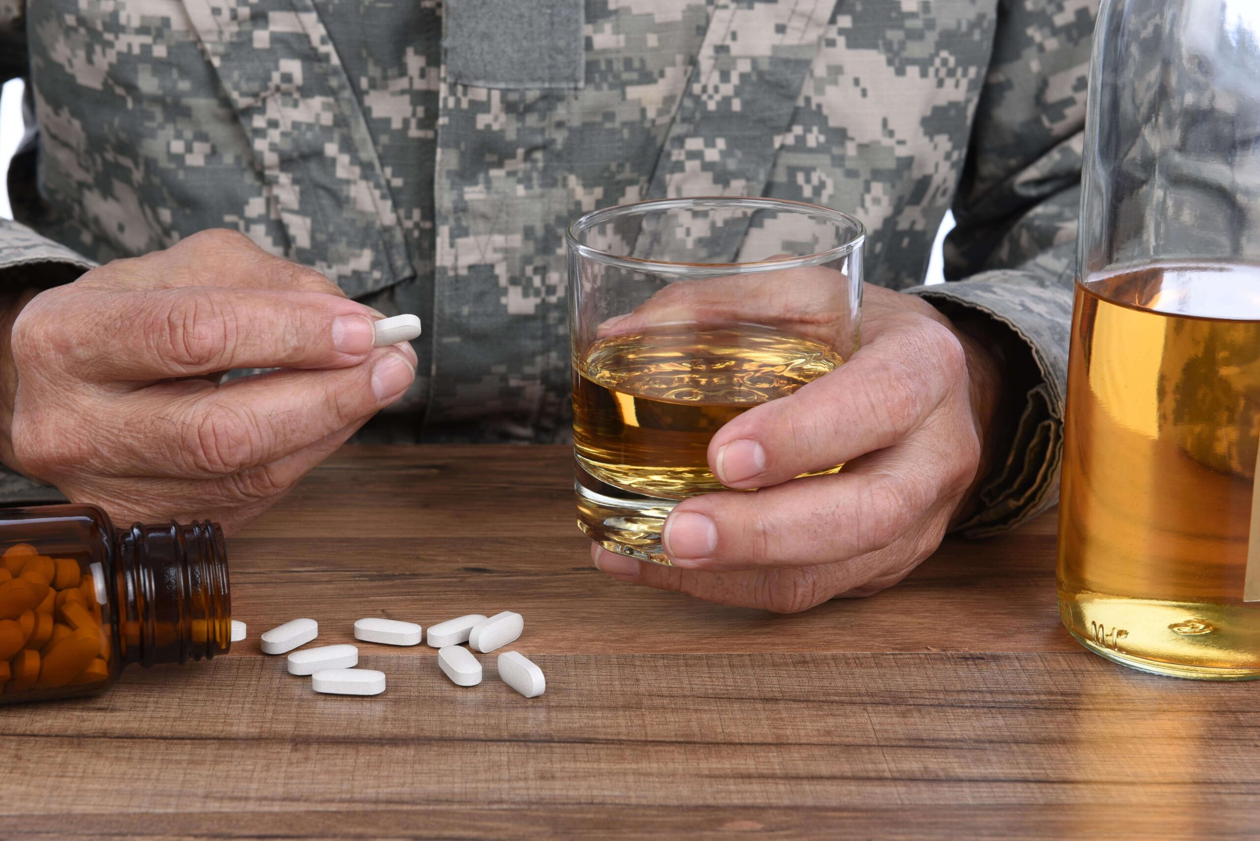 military veteran taking drugs and drinking alcohol