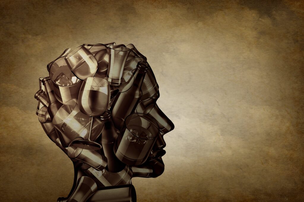 brain made up of alcohol showing its effects
