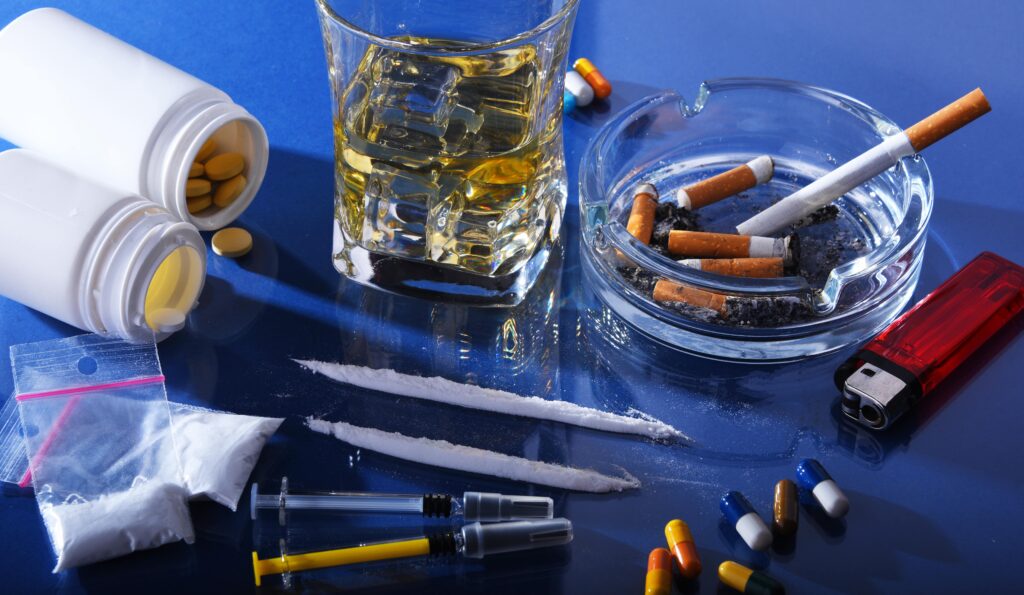 common addictive drugs on a table