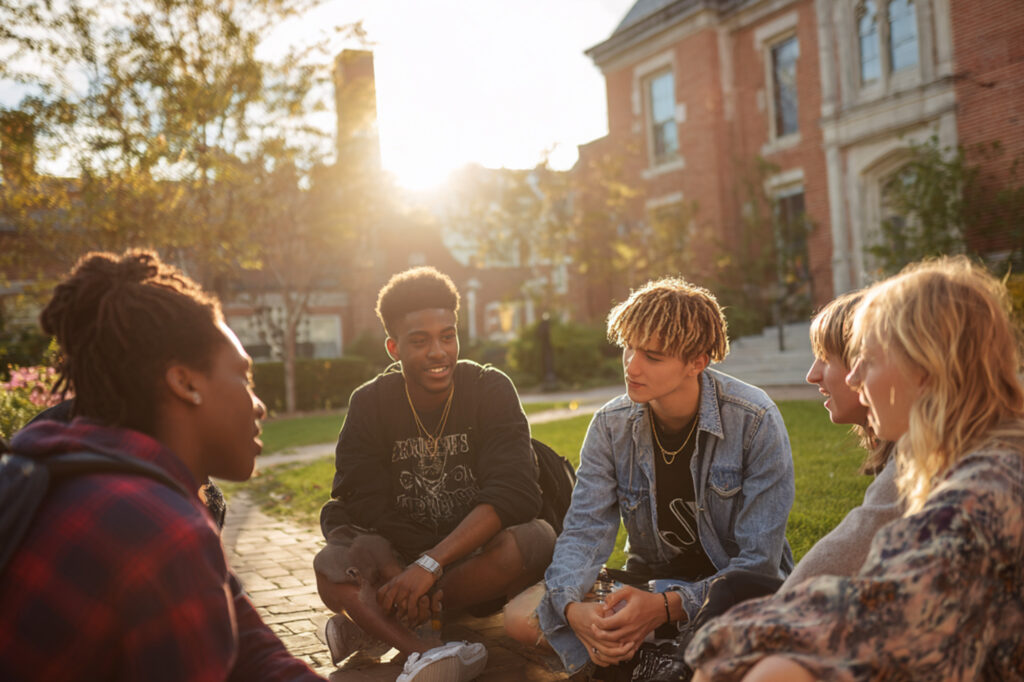 College students mingling