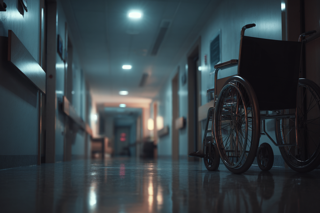 Empty hospital hallway with a wheelchair illustrating the serious medical risks of benzodiazepine withdrawal and the importance of supervised detox